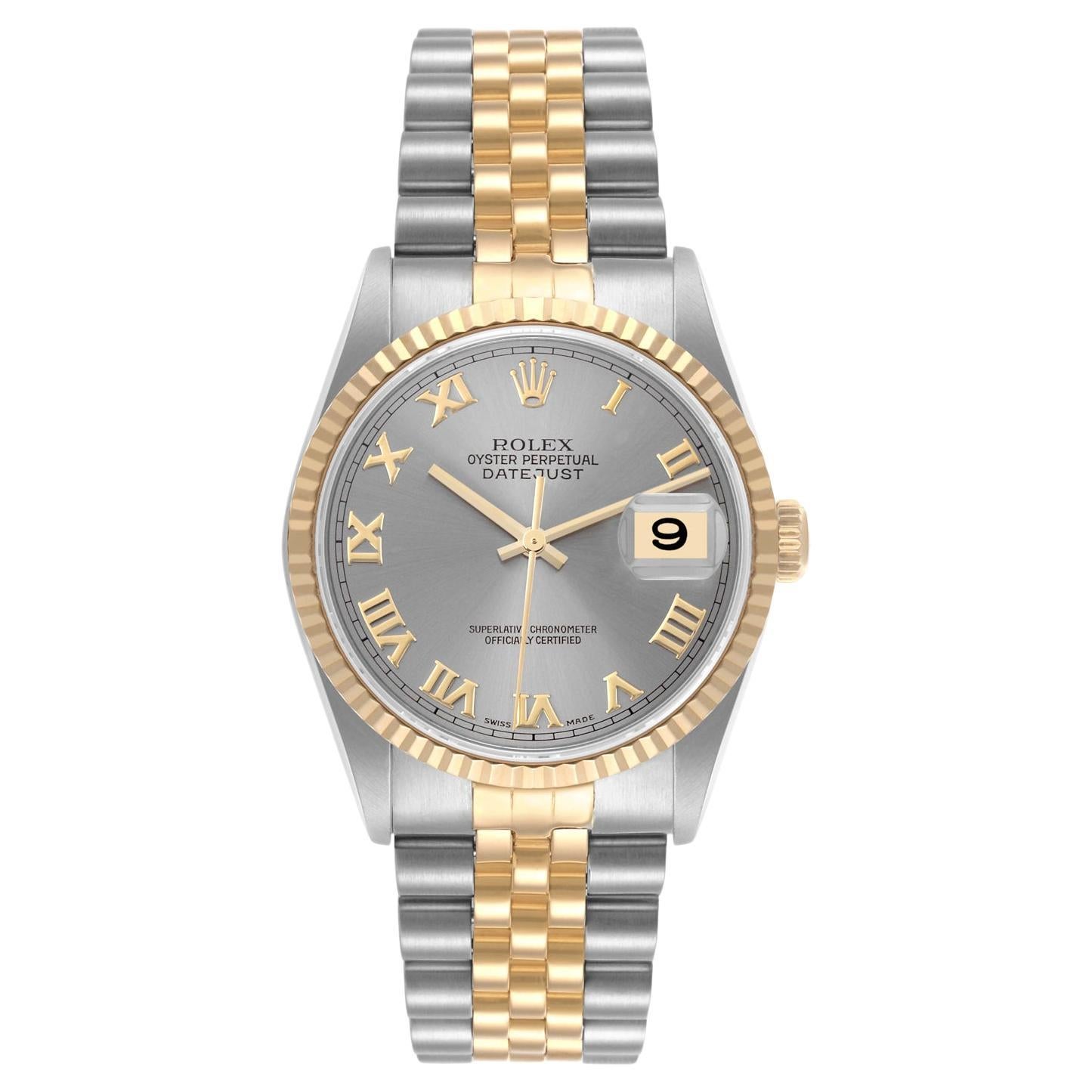 Rolex Datejust 36mm Grey Dial Gold Steel Jubilee Bracelet Men
s Watch 16233 im Angebot