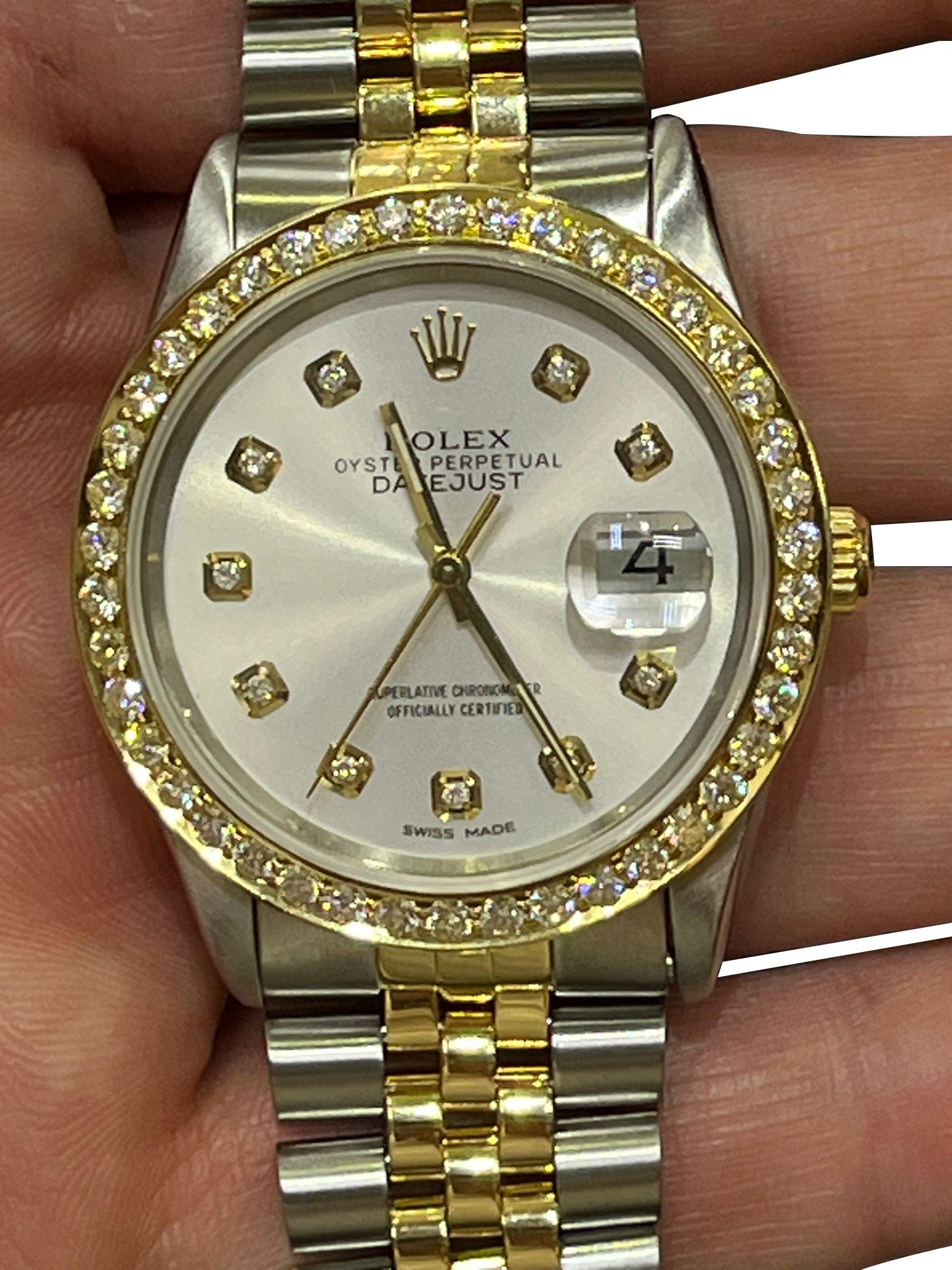 Rolex Datejust 36mm Grey Diamond Dial Steel Yellow Gold Bezel Mens Watch 16233 For Sale 11