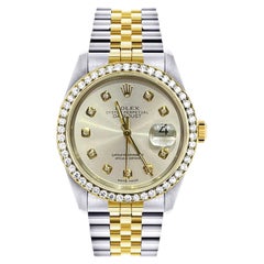 Used Rolex Datejust 36mm Grey Diamond Dial Steel Yellow Gold Bezel Mens Watch 16233