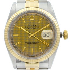 Rolex Datejust Holes 18 Karat Yellow Gold Steel Honeycomb Dial Men’s Watch 16233