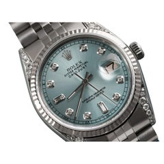 Rolex Datejust Ice Blue Dial with Baguette & Round Diamond Dial Watch 16030