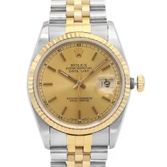 Rolex Datejust 36mm Jubilee 18K Gold Steel Champagne Dial Mens Watch 16233
