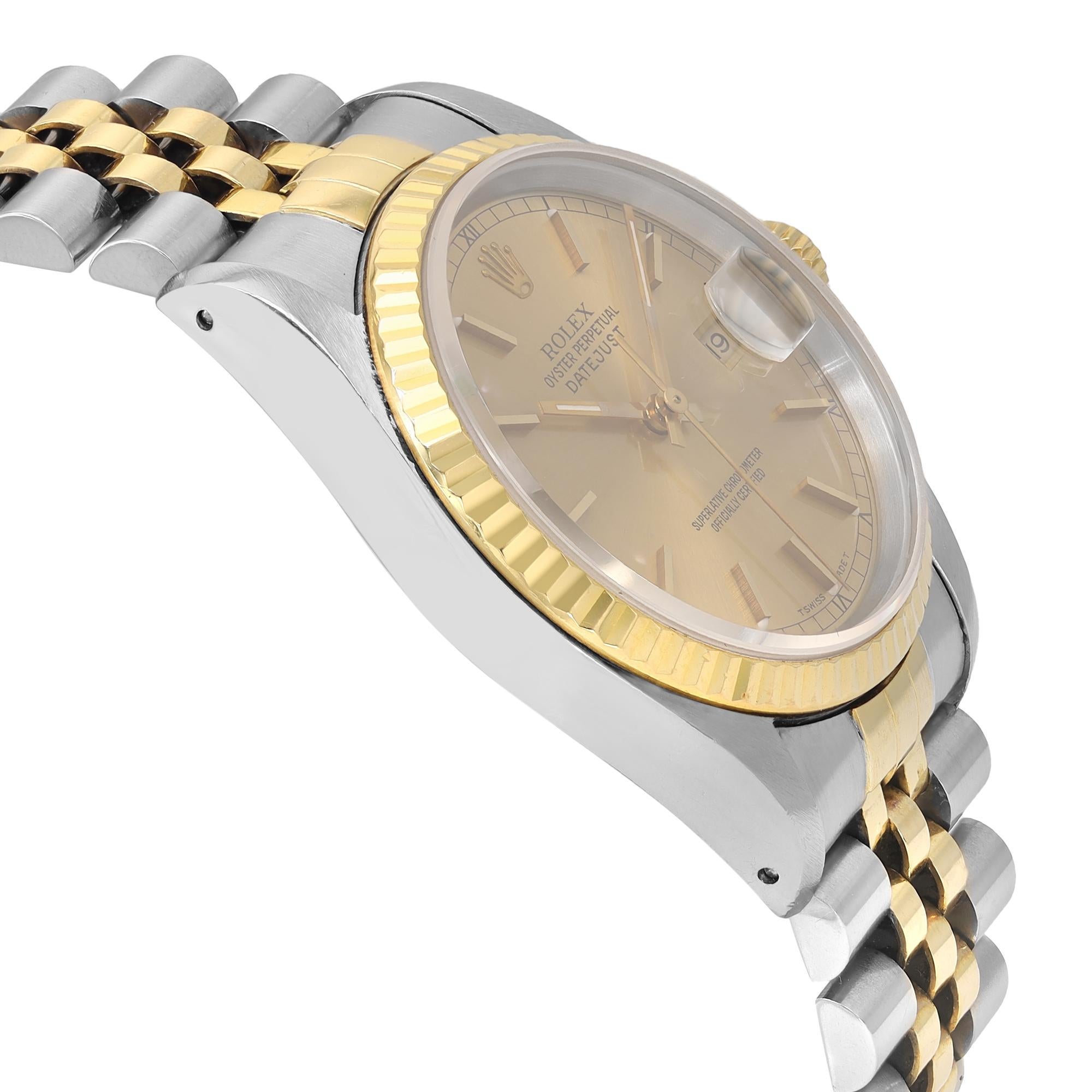 Rolex Montre Datejust 36mm Jubilee avec cadran champagne en acier et or 18 carats pour hommes 16233 Pour hommes en vente