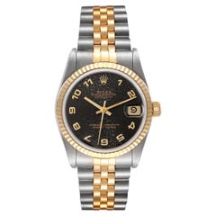 Rolex Datejust 36mm Jubilee Black Arabic Dial 18K Yellow Gold Steel Watch 16013 Rolex Datejust 36mm Jubilee Black Arabic Dial 18K Yellow Gold Steel Watch 16013
