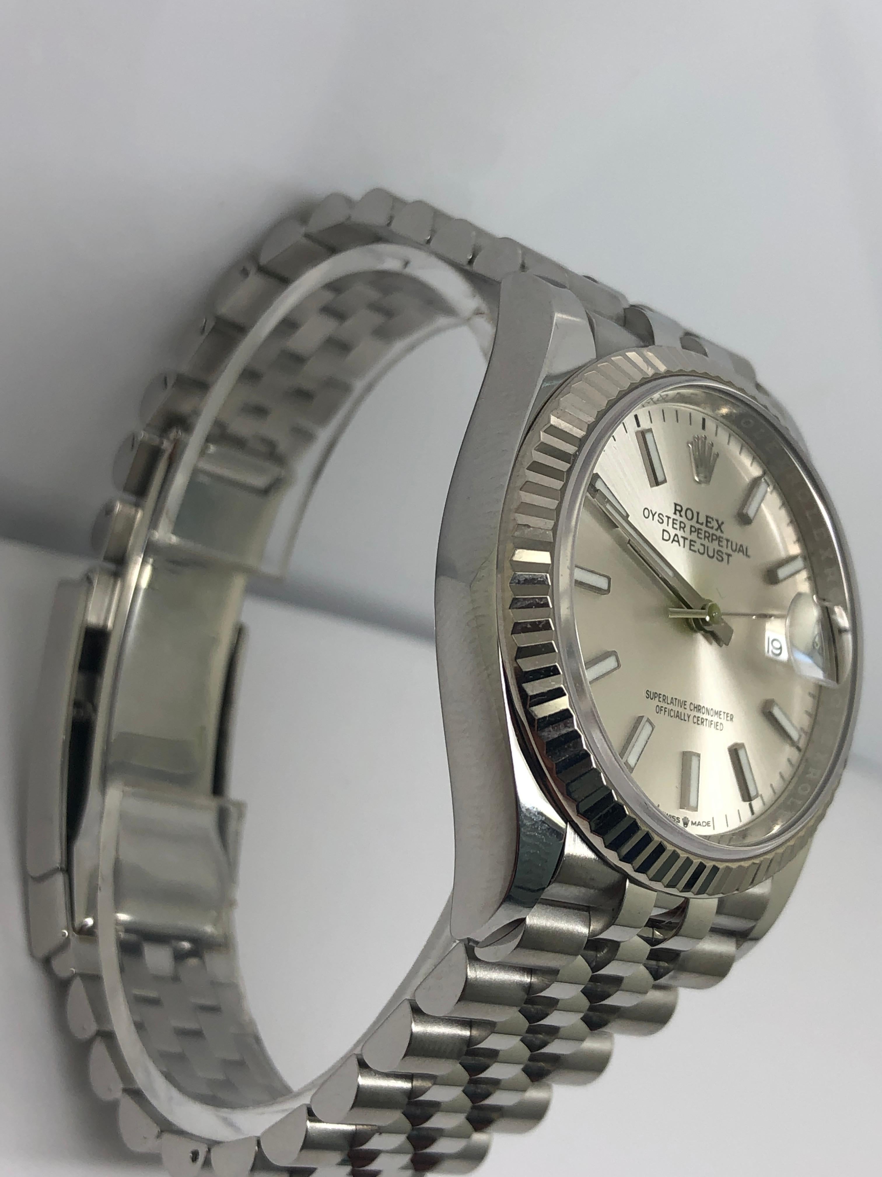 Rolex Datejust Jubilee Silber Stick Zifferblatt Uhr im Zustand „Neu“ im Angebot in New York, NY