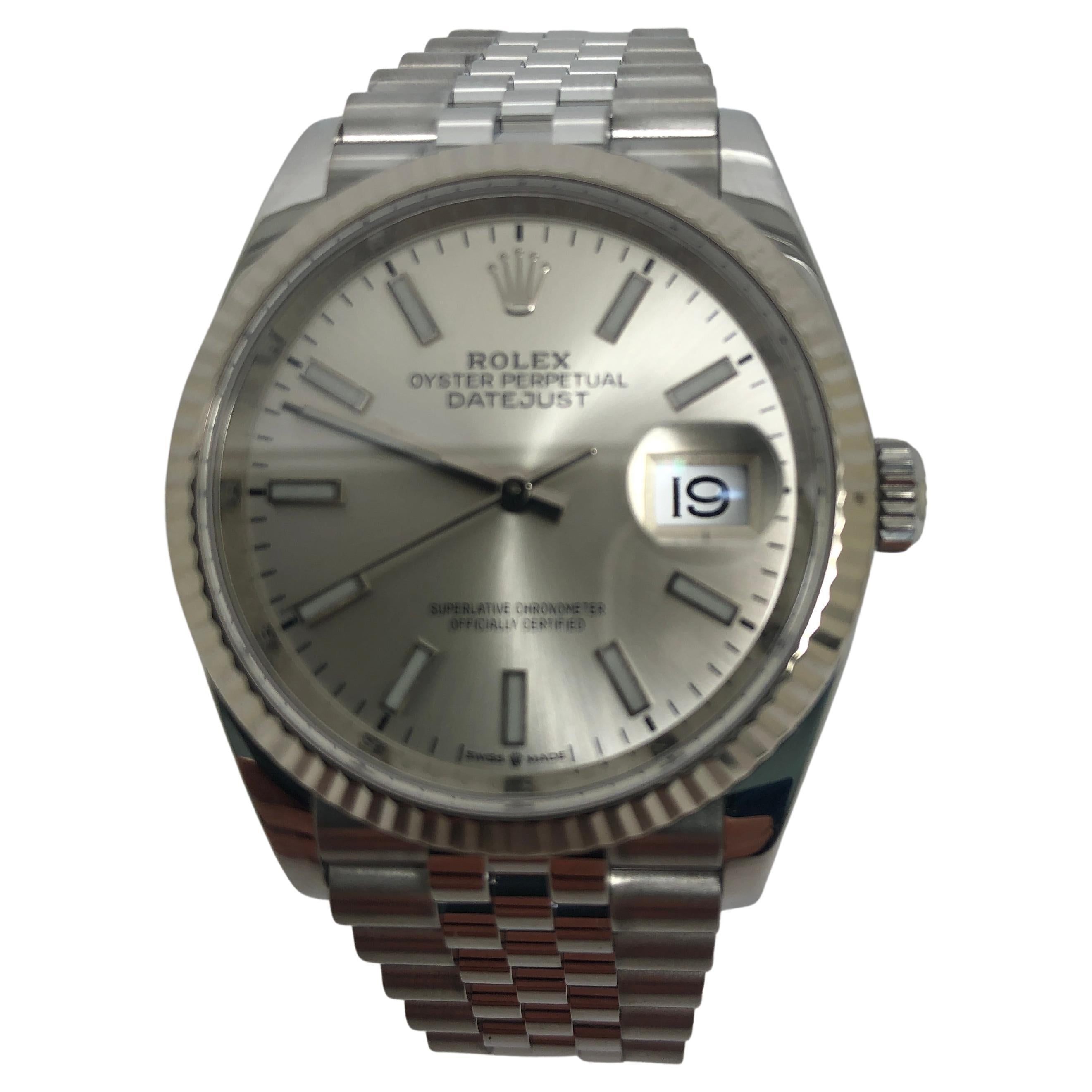 Rolex Montre Datejust Jubilee à cadran bâton en argent avec cadran