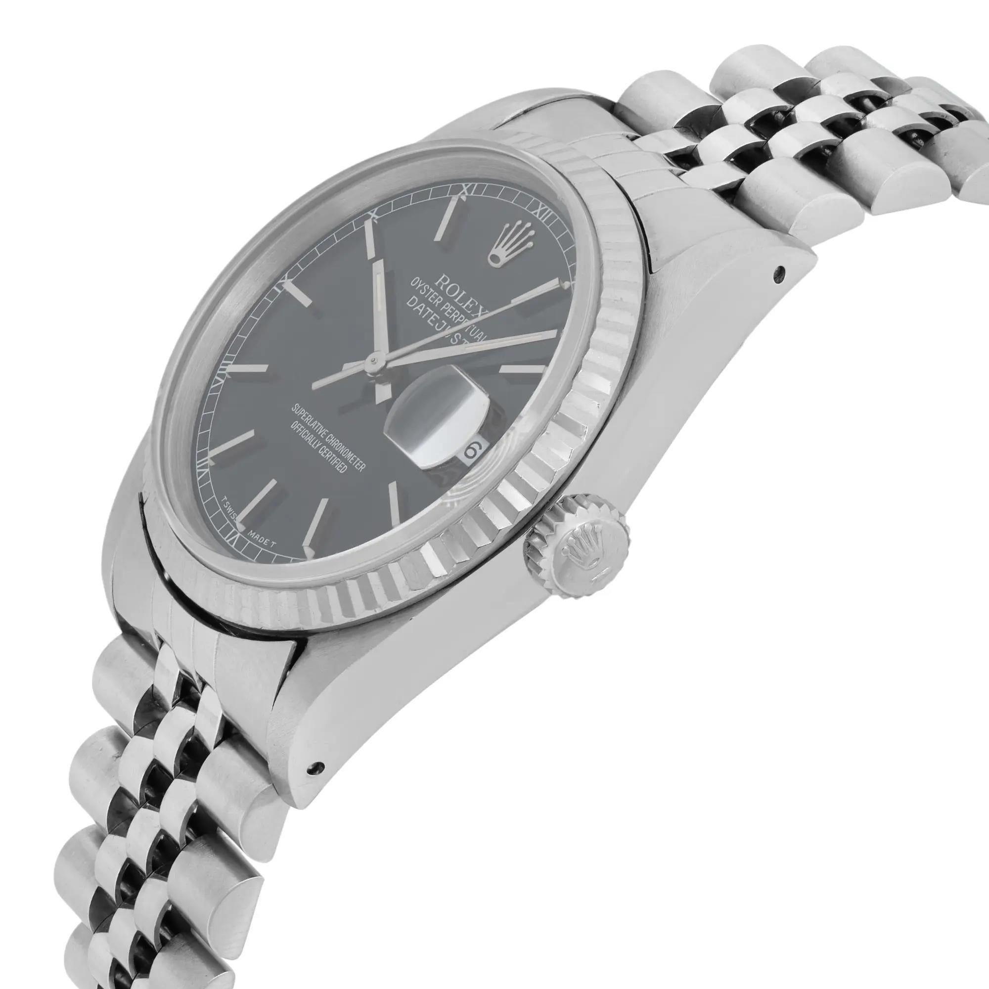 Rolex Datejust 36mm Jubilee Acero Esfera Negra Hombre Reloj Automático 16234 en Bueno estado para la venta en New York, NY