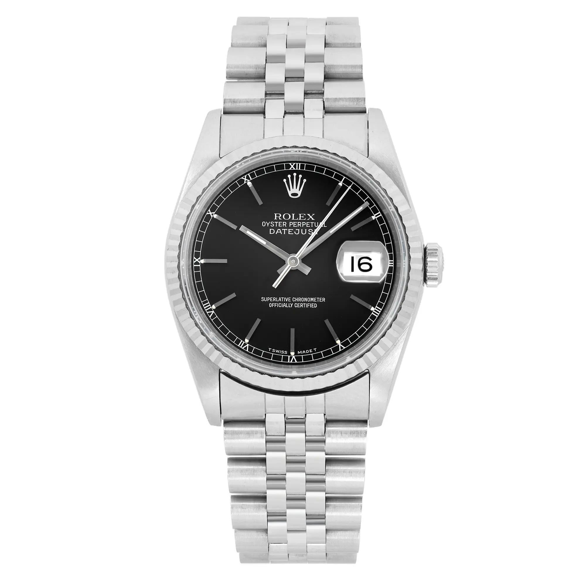 Rolex Datejust 36mm Jubilee Steel Black Dial Men Automatic Watch 16234