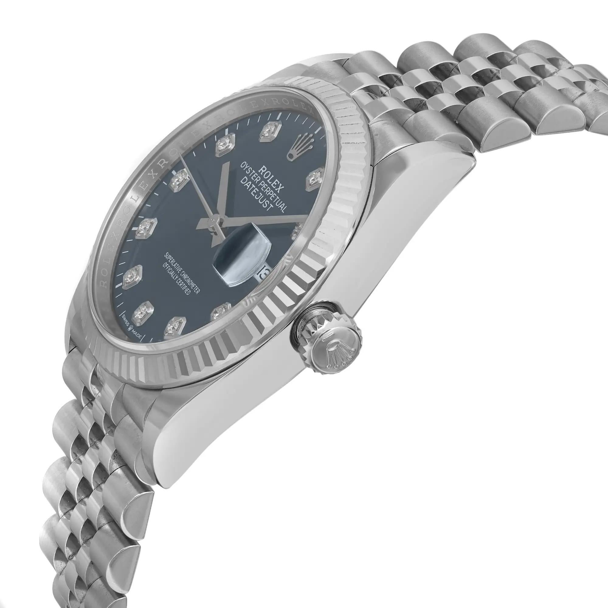 Women's or Men's NEW Rolex Datejust 36mm Jubilee Steel Blue Motif Dial Automatic Watch 126234 For Sale