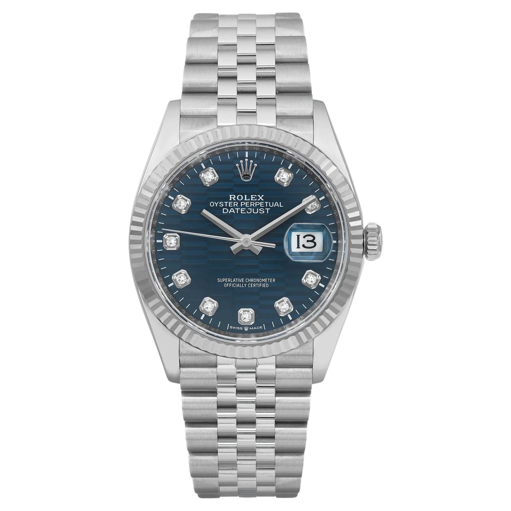 NUEVO Rolex Datejust 36mm Jubilee Acero Esfera Motivo Azul Reloj Automático 126234