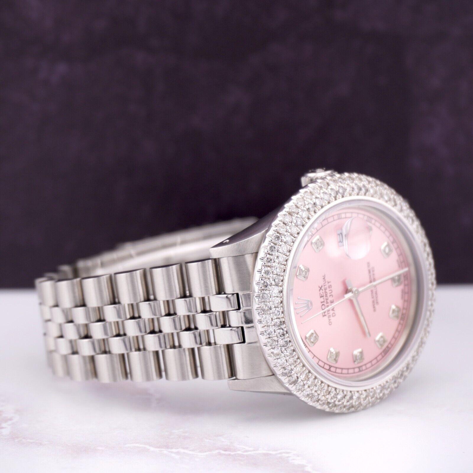 Rolex Datejust 36mm Uhr. Ein Pre-owned Uhr w / Geschenk-Box. Uhr ist 100% authentisch und kommt mit Echtheitskarte. Watch Reference ist 16104 und ist in ausgezeichnetem Zustand (siehe Bilder). Die Zifferblattfarbe ist Pink (Wir haben andere Farben.