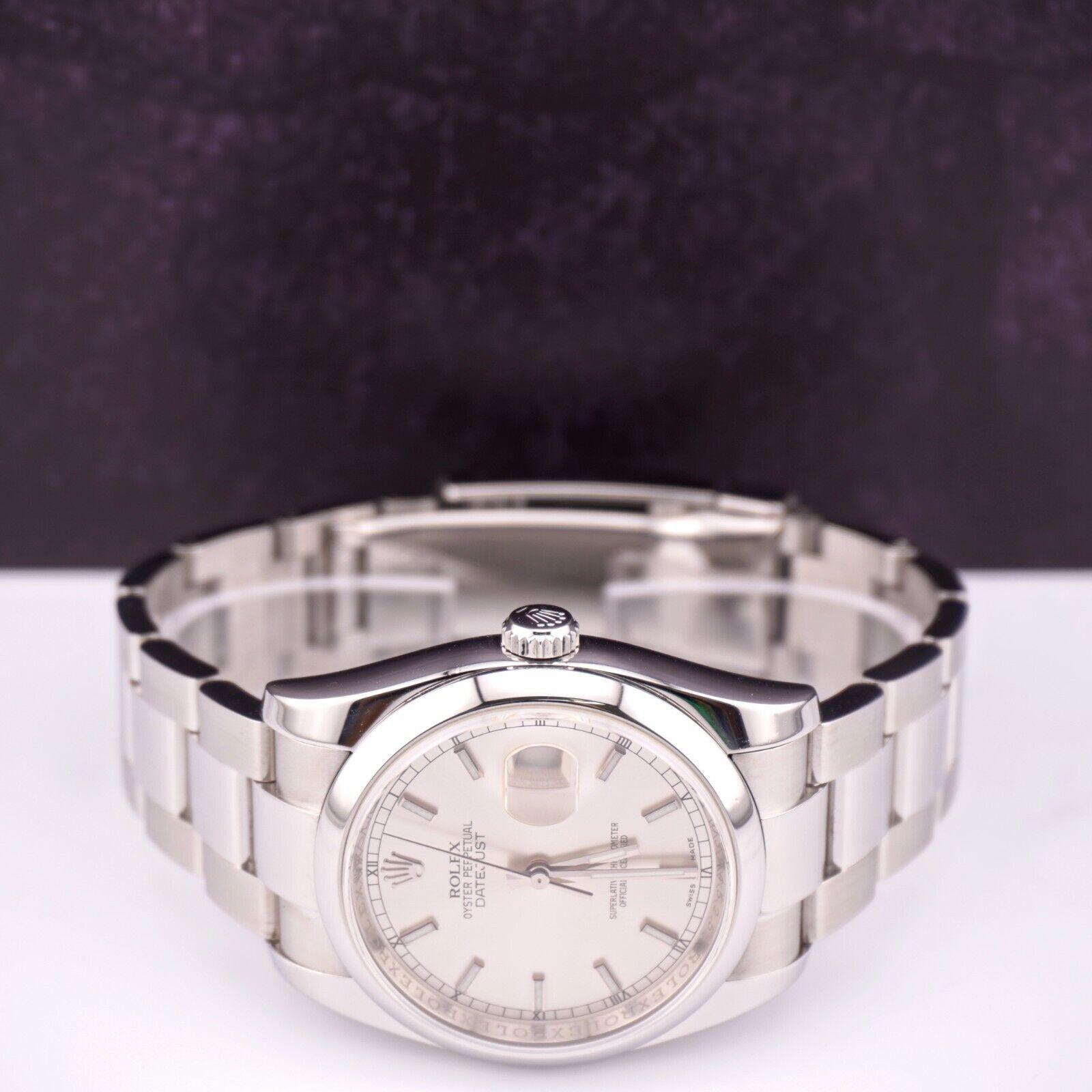 Rolex Datejust 36mm Herren Edelstahl Oyster Silber Zifferblatt Uhr Ref: 116200 im Angebot 5