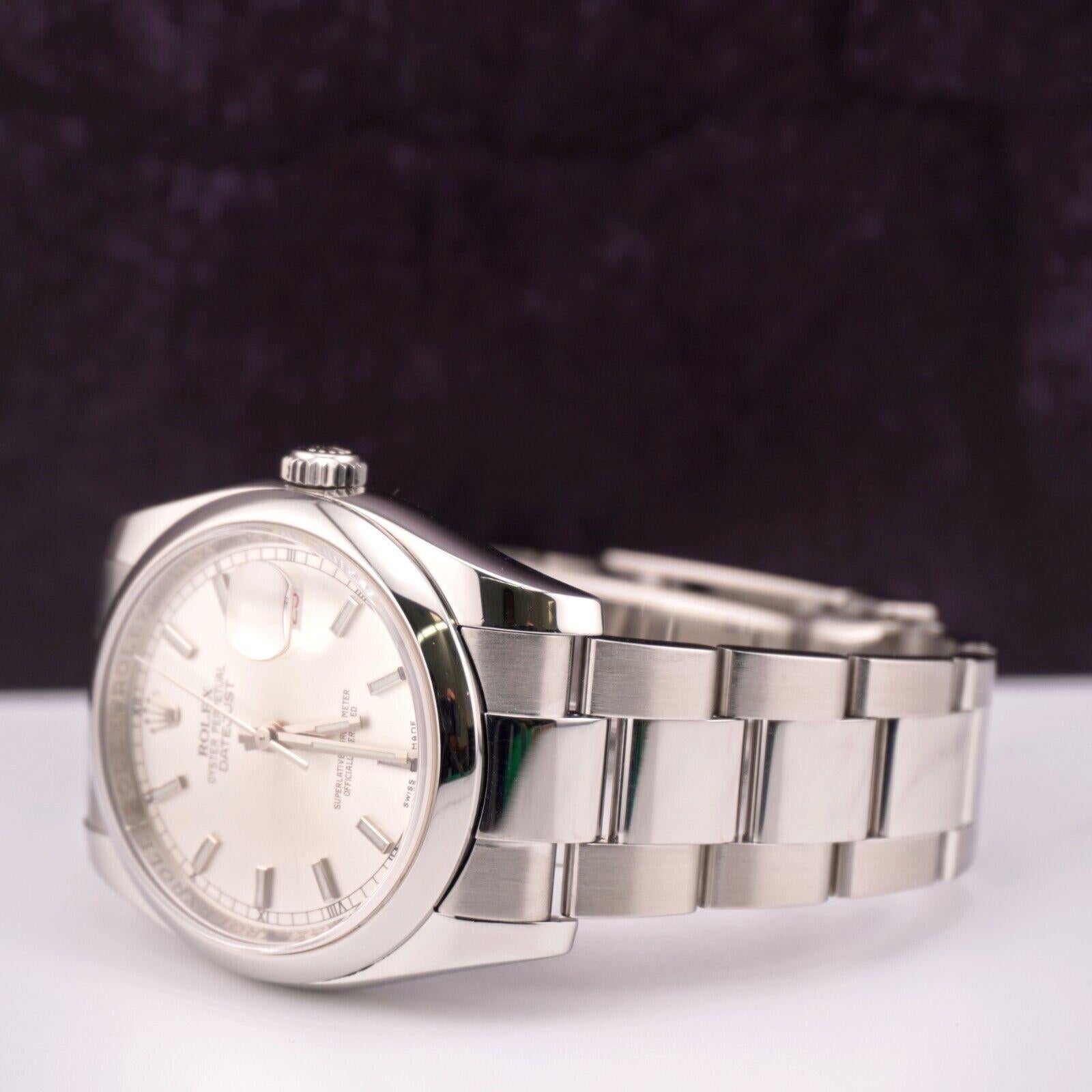 Rolex Datejust 36mm Herren Edelstahl Oyster Silber Zifferblatt Uhr Ref: 116200 für Damen oder Herren im Angebot