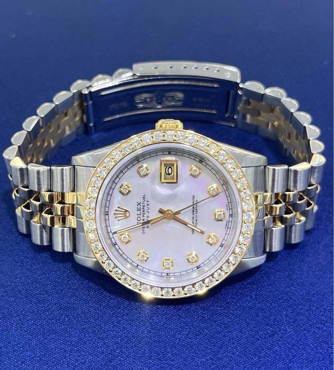 Rolex Montre DateJust 36mm avec cadran MOP et lunette en or 18K et acier Jubilee 16233 en vente 8