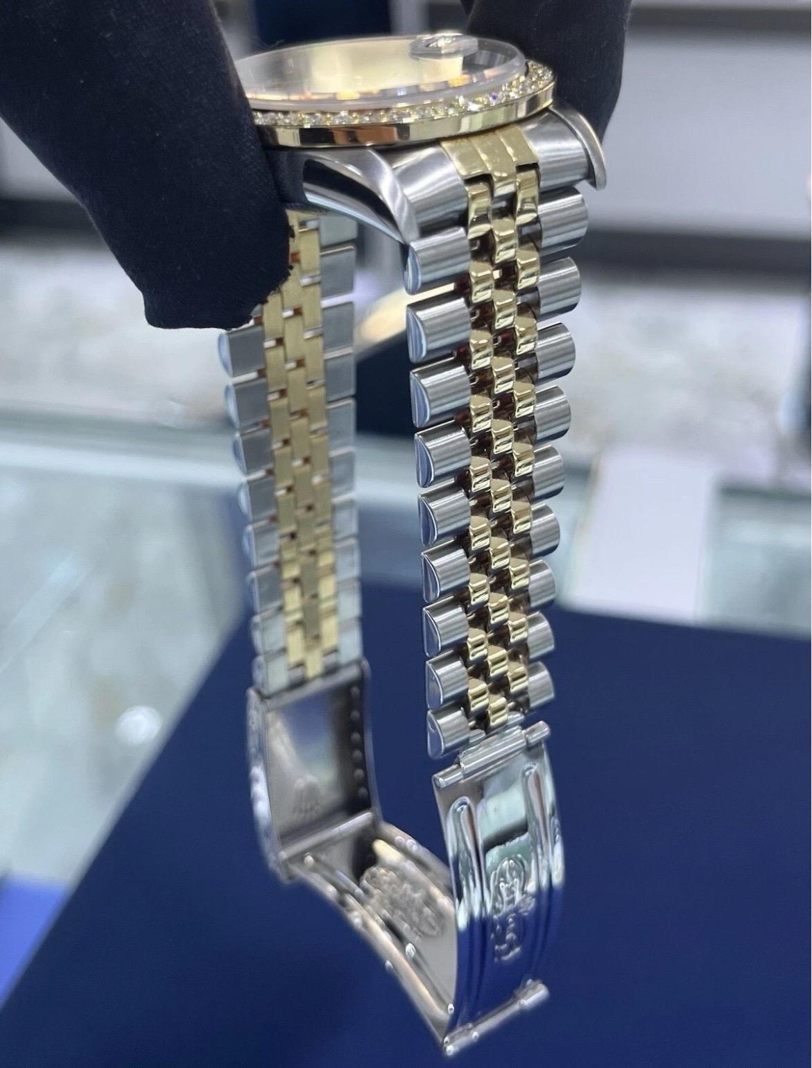 Rolex Montre DateJust 36mm avec cadran MOP et lunette en or 18K et acier Jubilee 16233 en vente 14