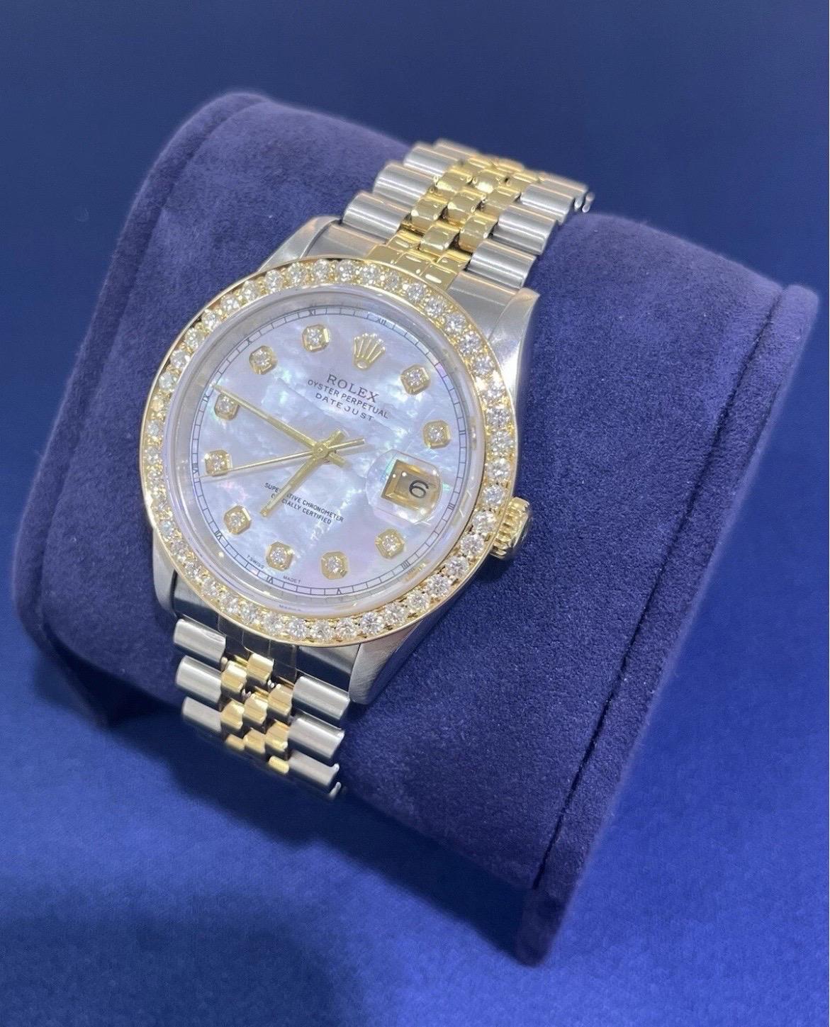 Rolex Montre DateJust 36mm avec cadran MOP et lunette en or 18K et acier Jubilee 16233 Bon état - En vente à Boca Raton, FL