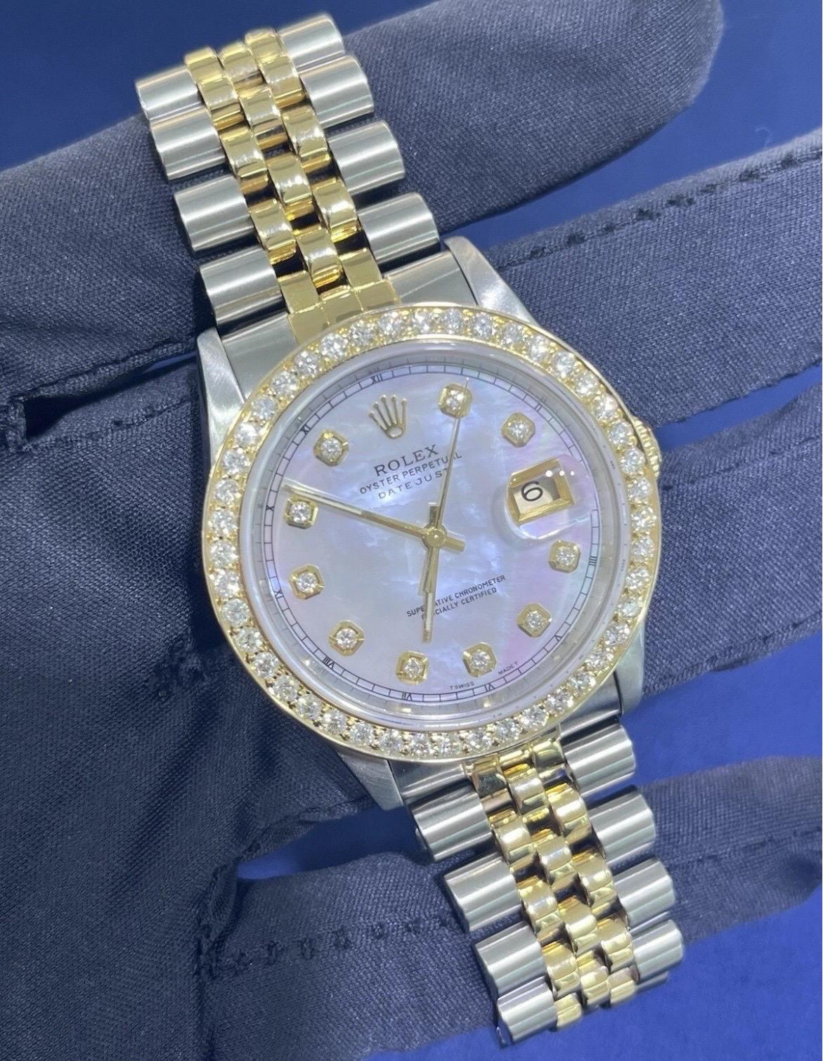 Rolex Montre DateJust 36mm avec cadran MOP et lunette en or 18K et acier Jubilee 16233 Pour femmes en vente