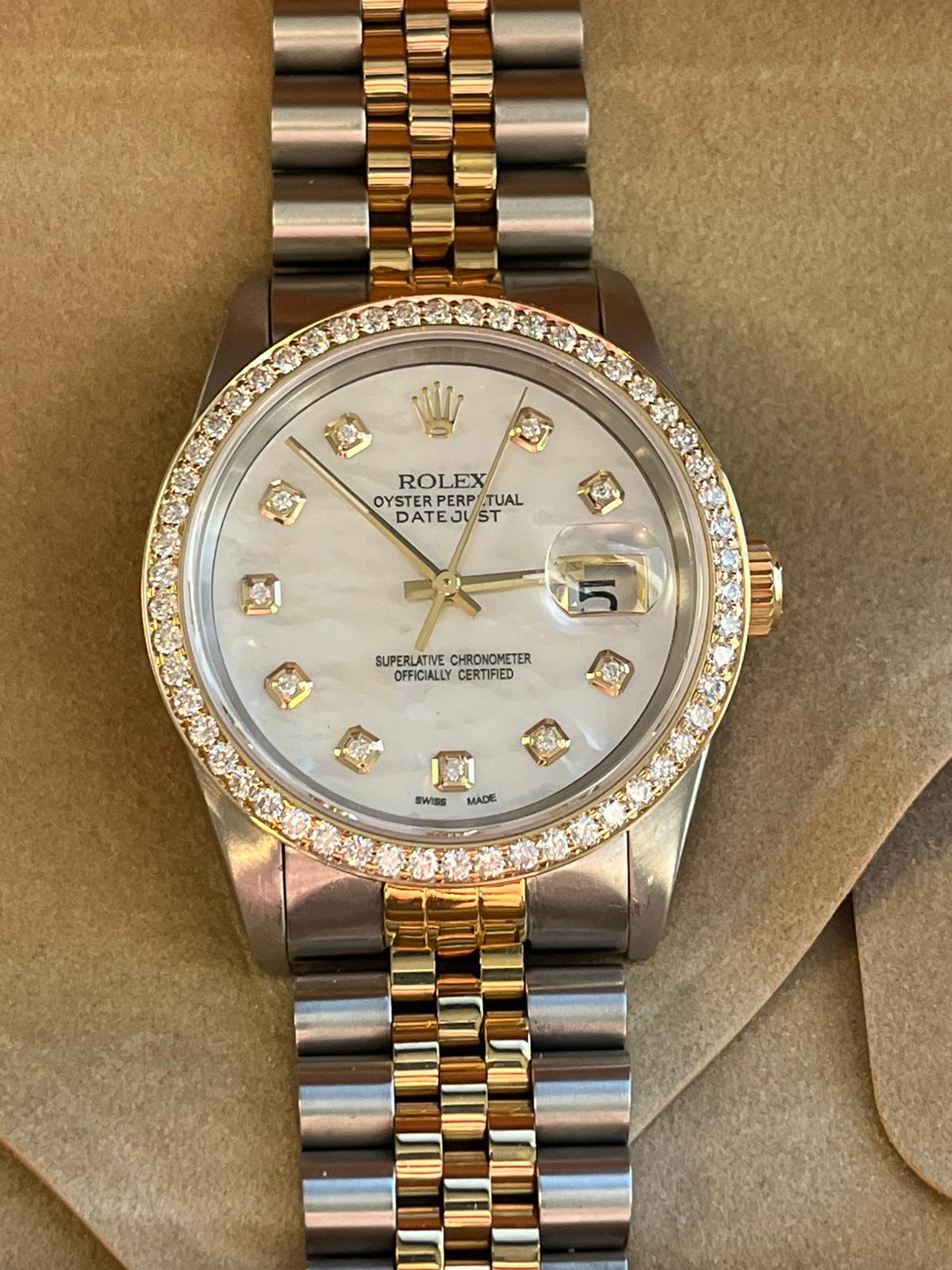 Rolex Datejust 36mm MOP Diamond Dial Diamond Bezel Jubilee Bracelet Watch 16233 For Sale 5