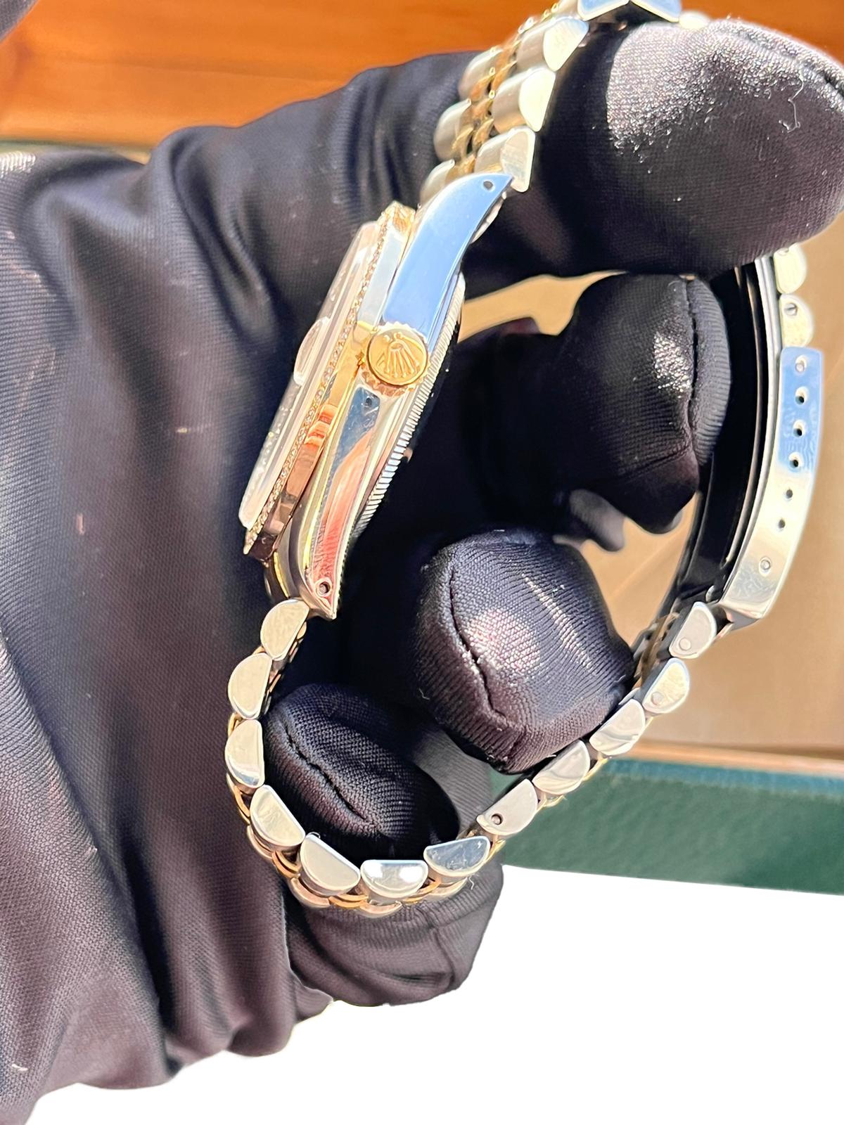 Rolex Montre Datejust 36 mm, cadran MOP diamant, lunette diamantée, bracelet jubilé 16233 en vente 8