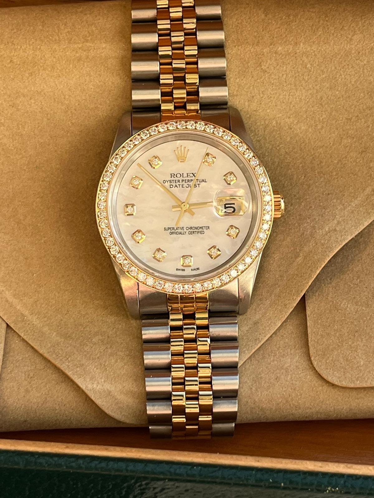 Rolex Datejust 36mm MOP Diamond Dial Diamond Bezel Jubilee Bracelet Watch 16233 For Sale 3