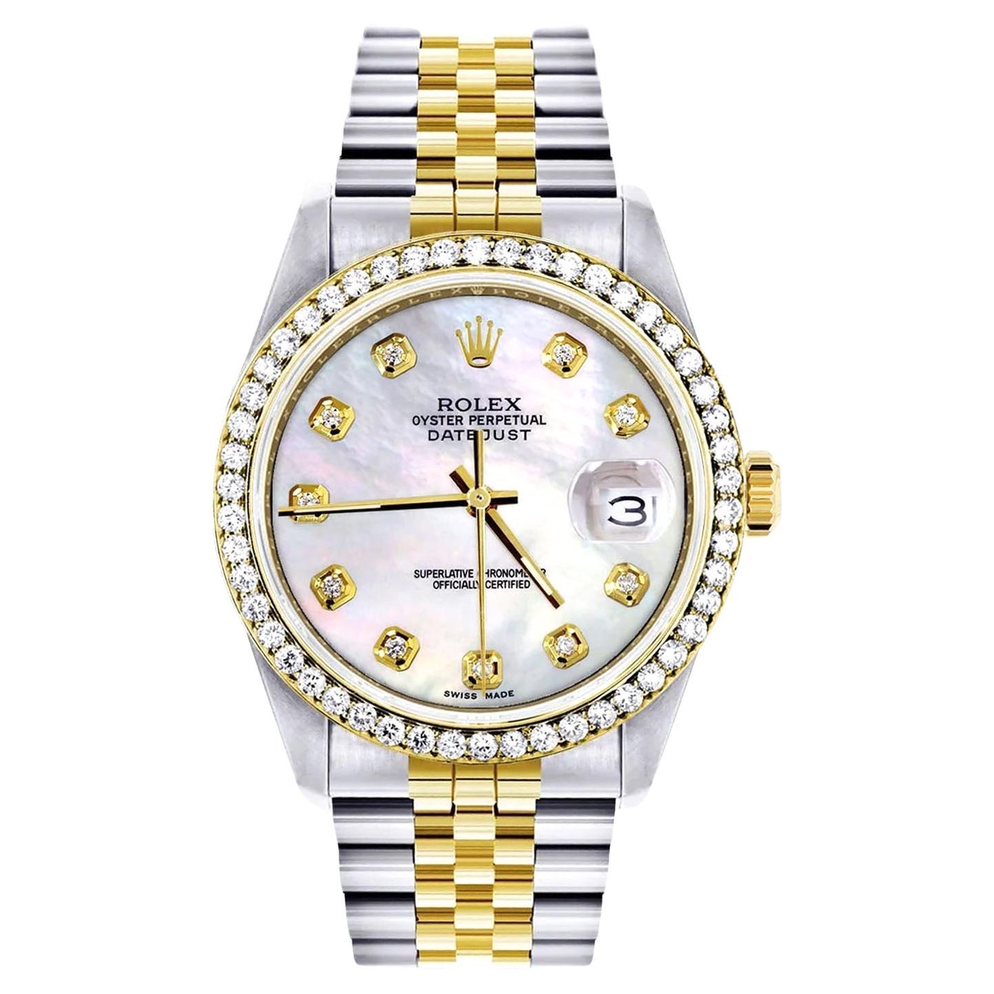 Rolex Montre Datejust 36 mm, cadran MOP diamant, lunette diamantée, bracelet jubilé 16233