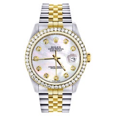 Antique Rolex Datejust 36mm MOP Diamond Dial Diamond Bezel Jubilee Bracelet Watch 16233