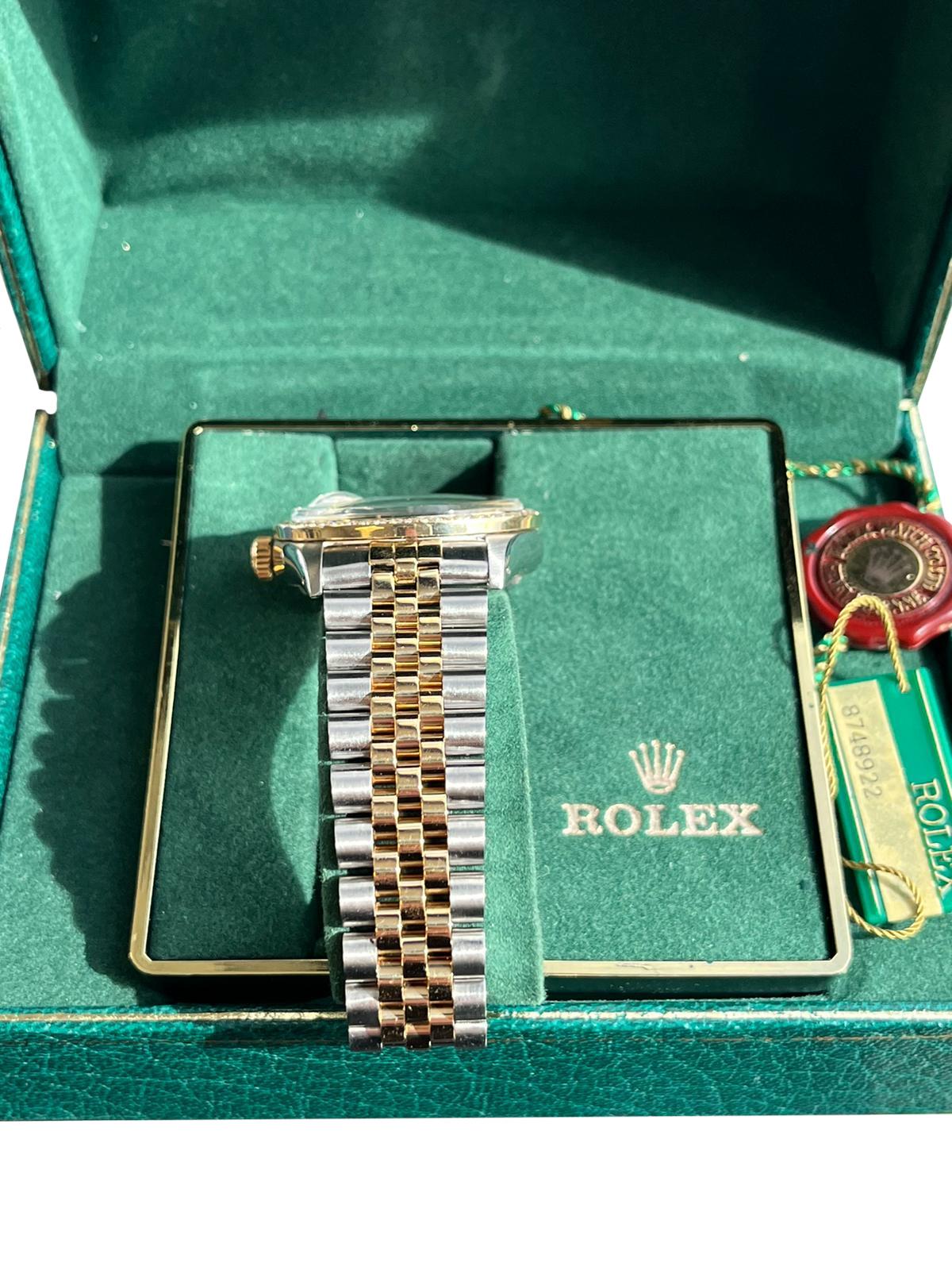Rolex Datejust 36mm MOP Diamond Dial Diamond Bezel Yellow Gold Steel Watch 16013 For Sale 11