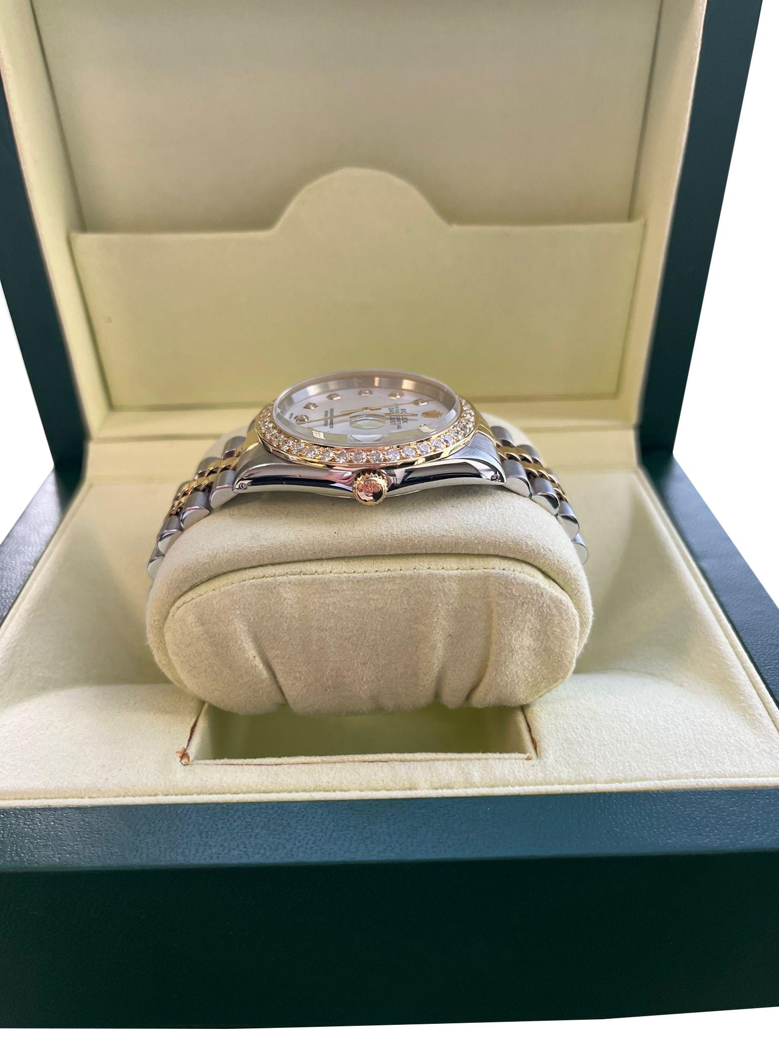 Rolex Datejust 36mm Grey Diamond Dial Steel Yellow Gold Bezel Mens Watch 16233 For Sale 6