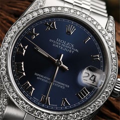 Rolex Datejust Navy Roman Dial Diamond Bezel & Lugs Stainless Steel Watch