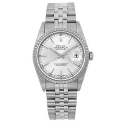 Rolex Montre automatique Datejust 36 mm, sans trous, avec cadran en acier et argent 16220