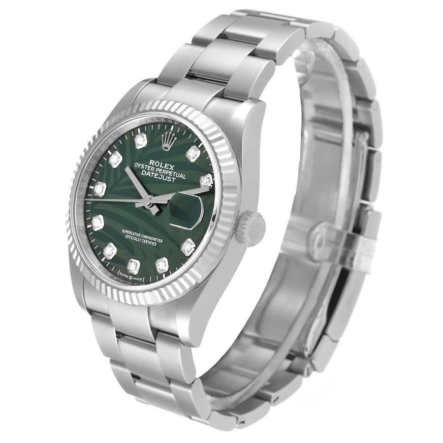 rolex datejust 36mm olive-green palm motif dial