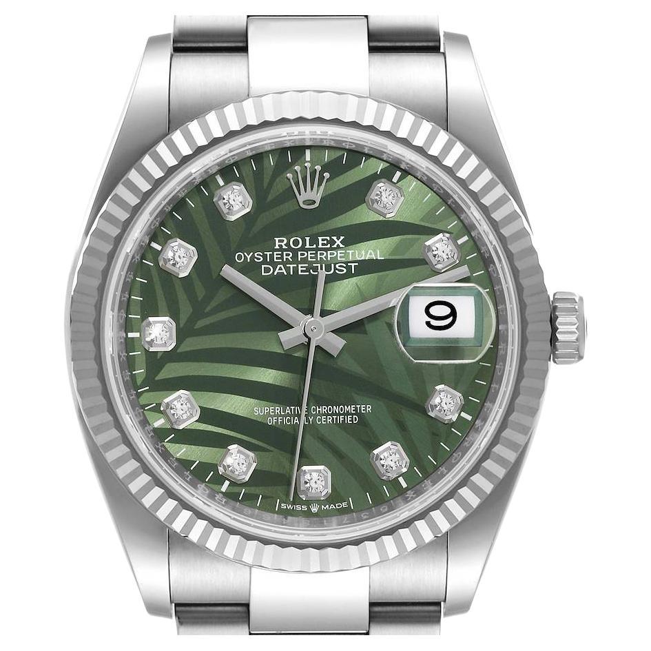 Rolex Datejust 36mm Olive Green Palm Diamond Dial Mens Watch 126234 Unworn For Sale