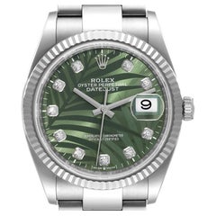 Rolex Datejust 36mm Olive Green Palm Diamond Dial Mens Watch 126234 Unworn