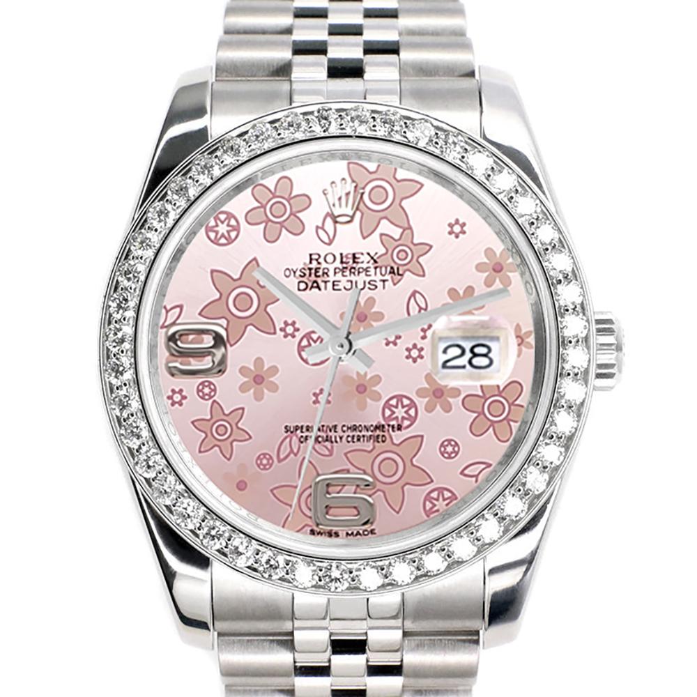 Rolex Datejust 36mm Stainless Steel Jubilee Watch, ref #116200. Factory White Roman dial. Custom diamond bezel (diamonds are not set by Rolex).

Excellent, pristine condition, no signs of wear, works flawlessly, comes with Rolex box, certificate of