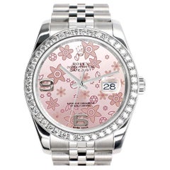 Rolex Datejust 36MM Pink Floral Dial Watch with 2CT Custom Diamond Bezel 116200