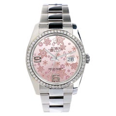 Rolex Datejust 36MM Pink Floral Dial Watch with Custom Diamond Bezel 116200