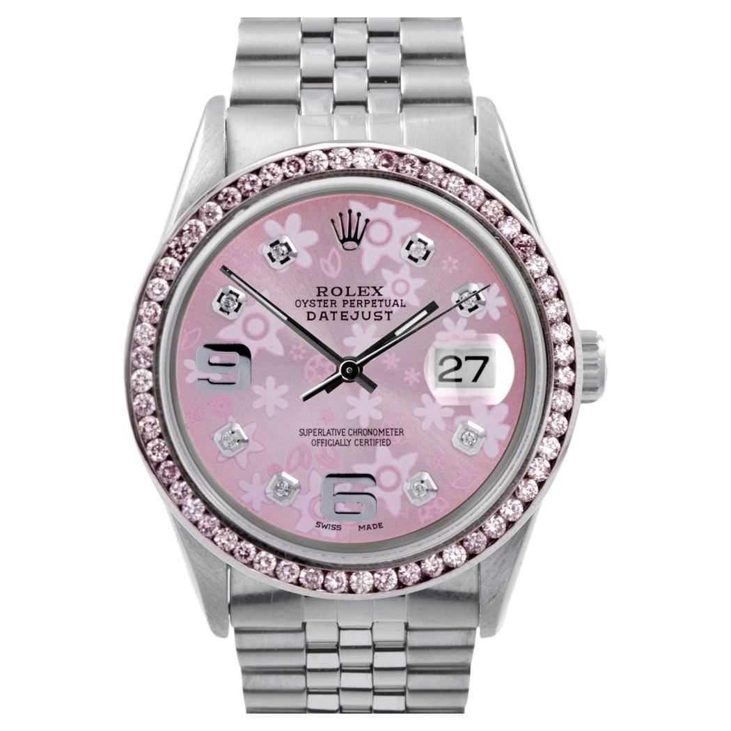 Rolex Datejust 36mm Pink Floral Diamond 16014 Steel Jubilee