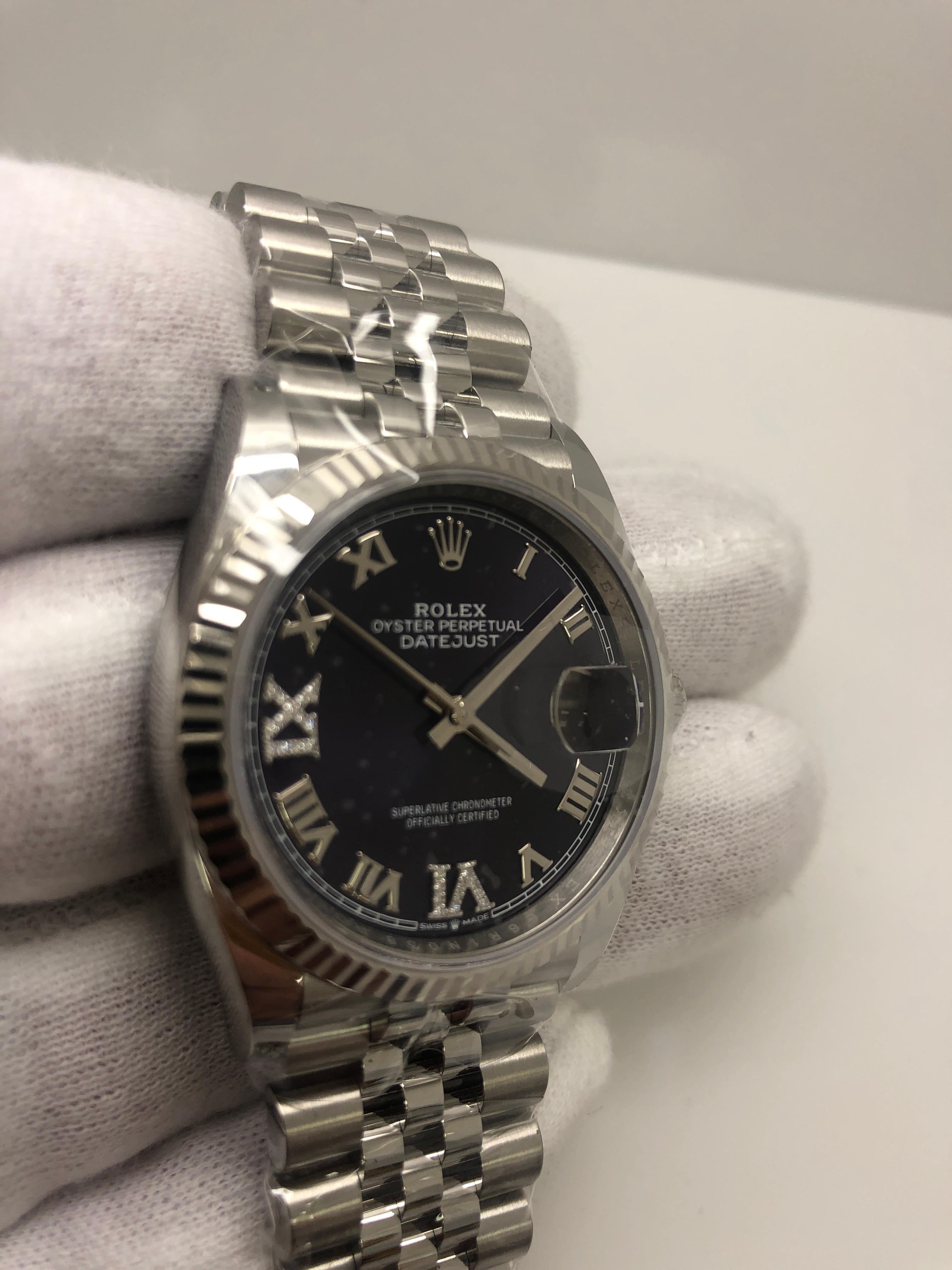 Rolex Datejust Puple Diamond Roman Dial Ladies Watch In New Condition For Sale In New York, NY