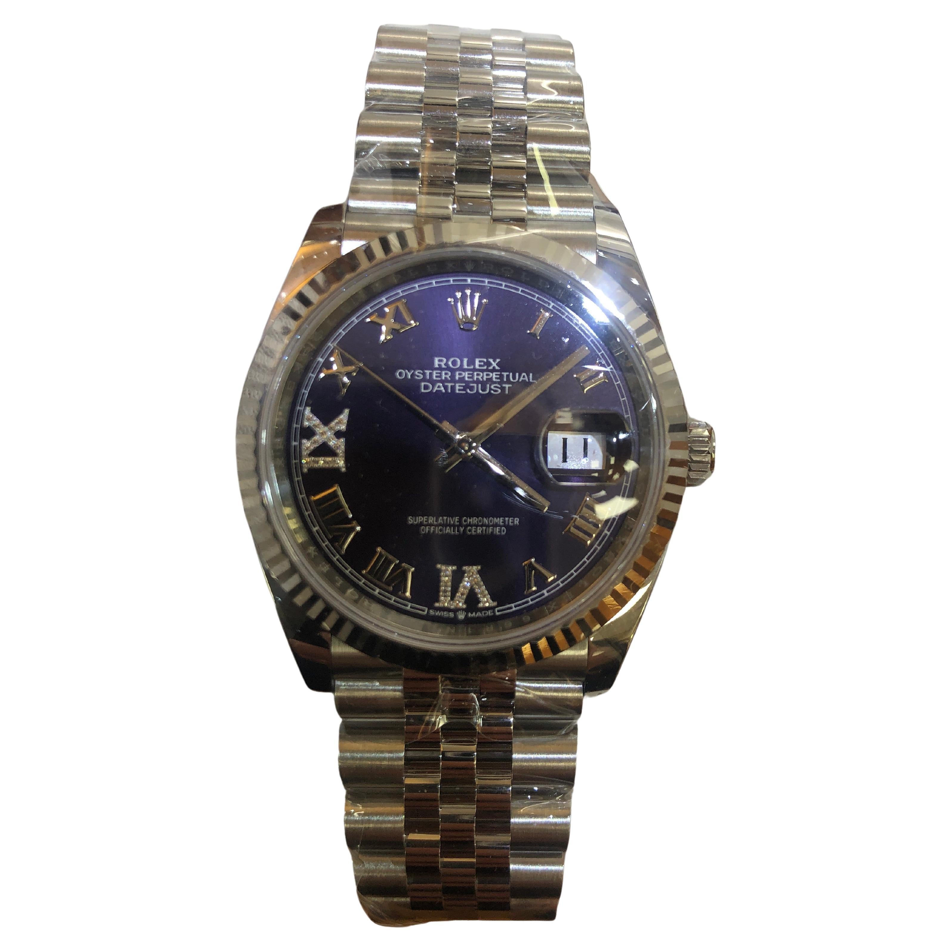 Rolex Datejust Puple Diamant-Damenuhr mit römischem Zifferblatt im Angebot