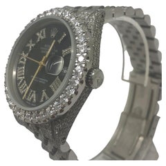 Rolex Datejust Custom Roman Black Diamond Watch VVS 10 Pointers Bezel