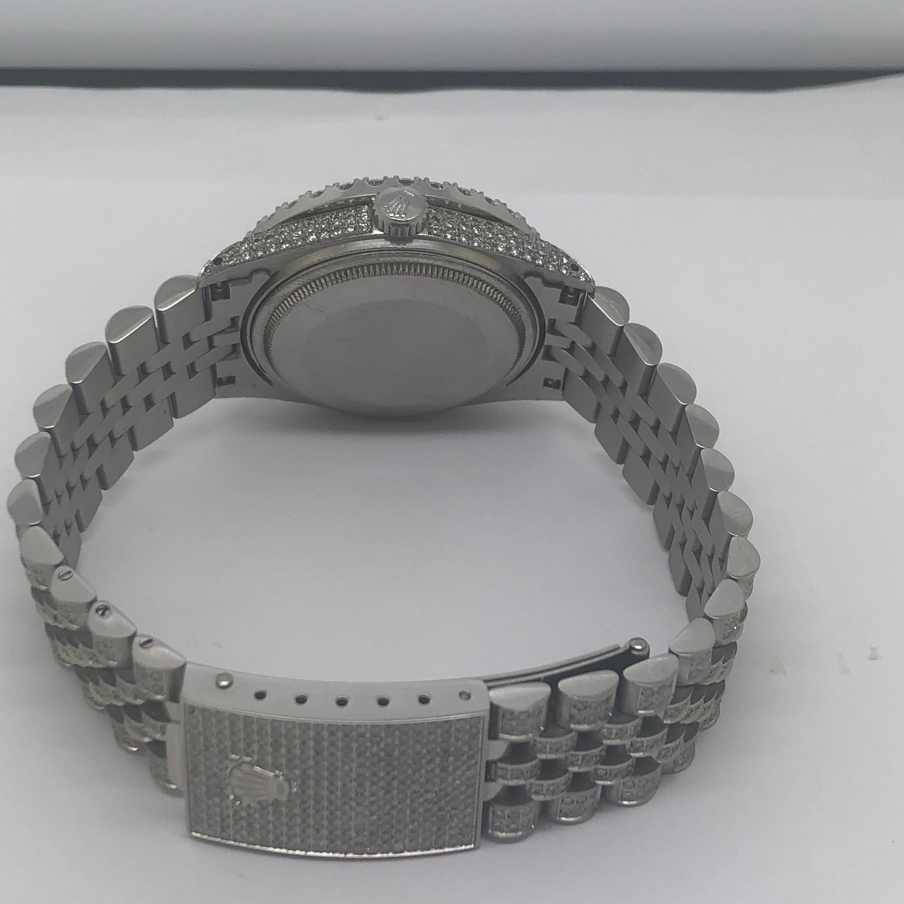 Round Cut Rolex Datejust Custom Roman Black Diamond Watch VVS 10 Pointers Bezel For Sale