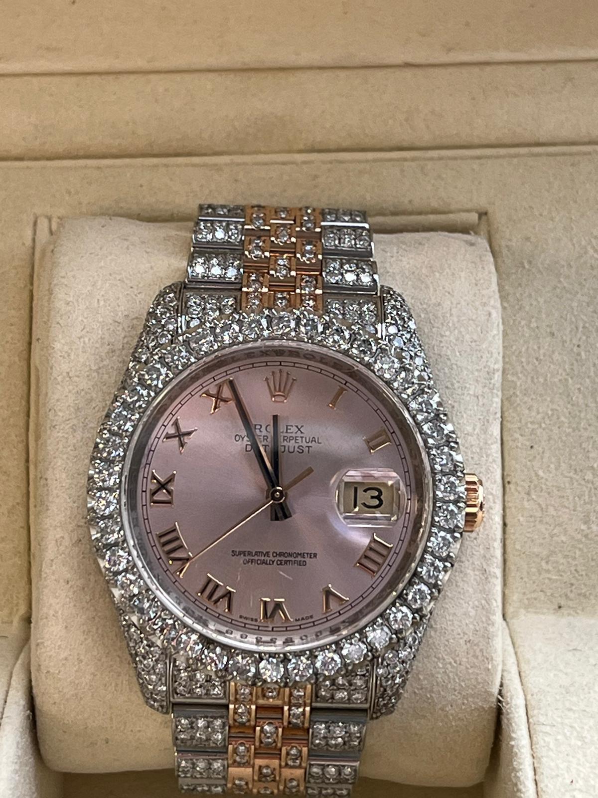 Rolex Datejust 36mm Rose Gold Dial Diamond Bezel Iced Out Jubilee Watch 116233 For Sale 4