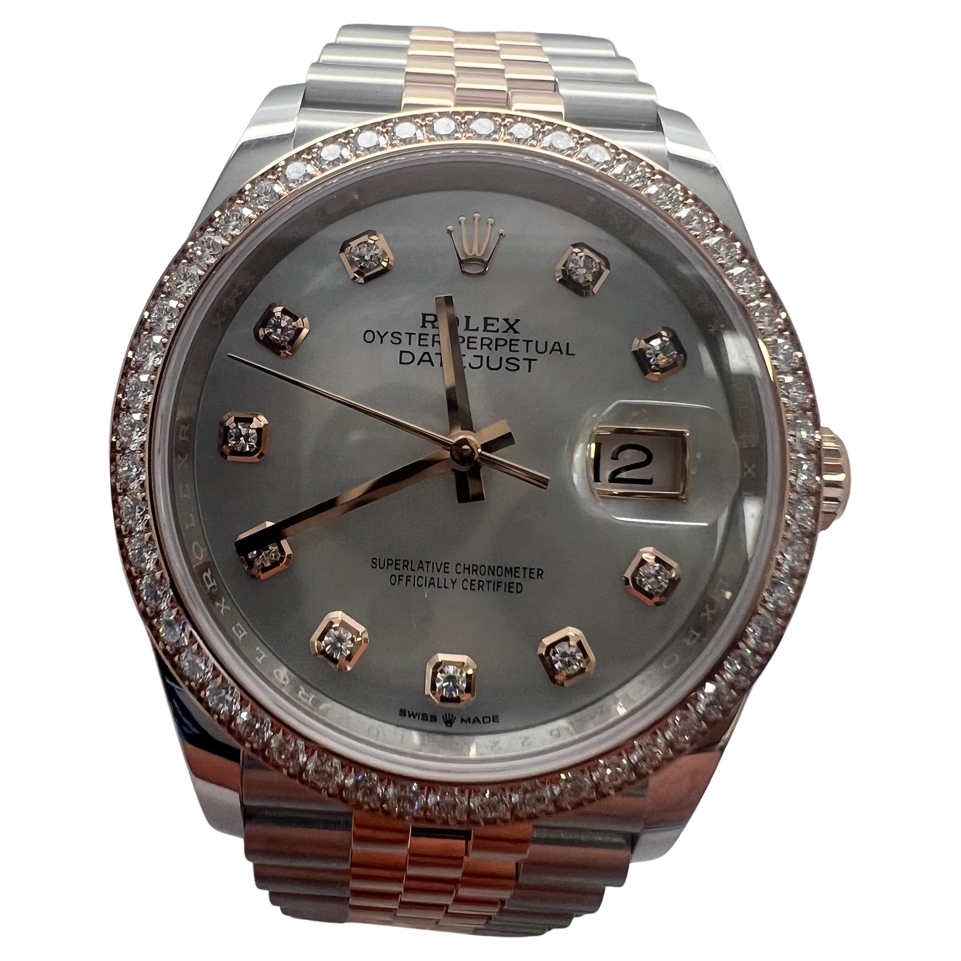 Montre Rolex Datejust or rose/acier blanc nacre cadran diamants en vente