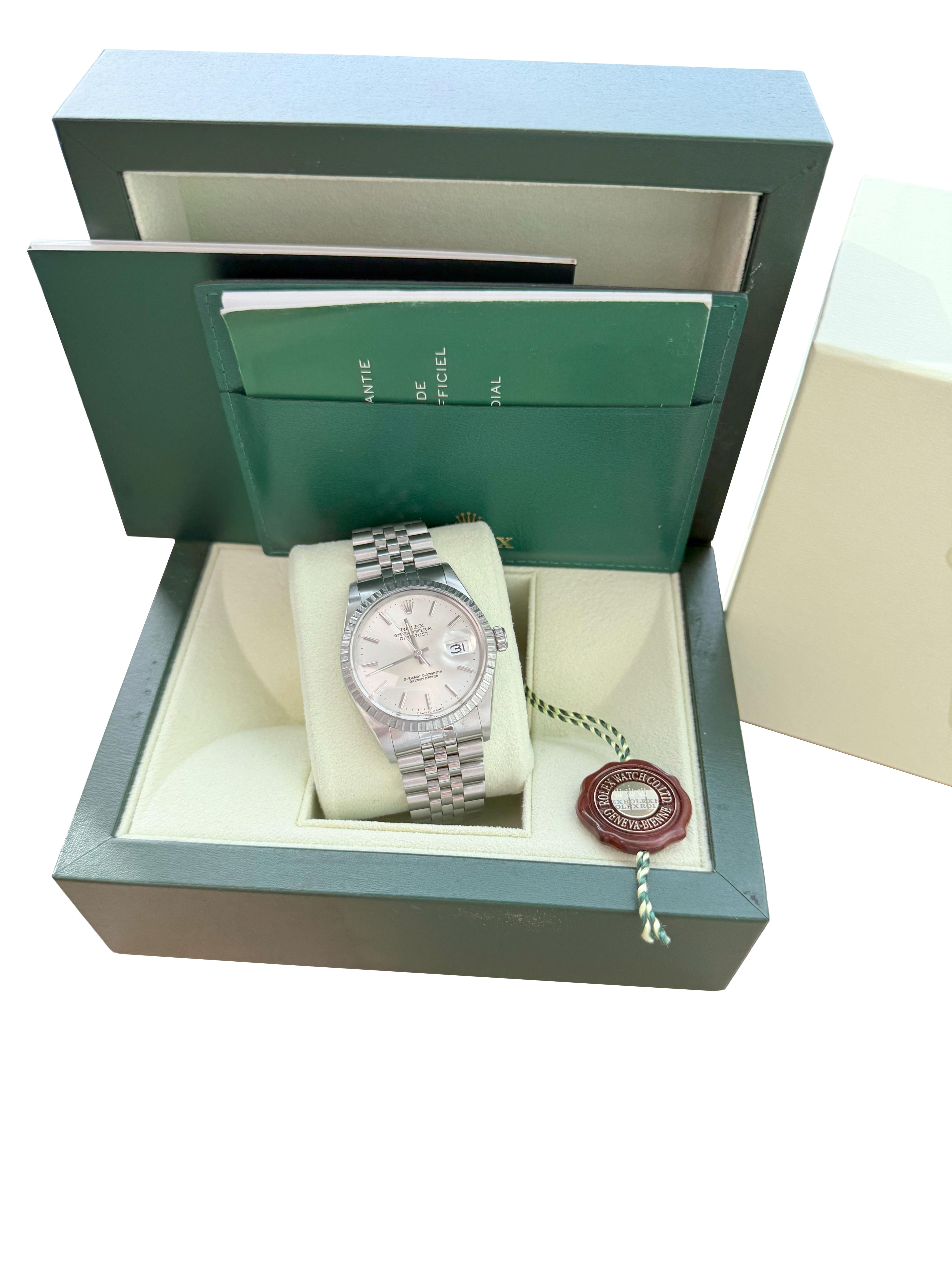 Rolex Datejust 36mm Silber Zifferblatt Vintage Stahl Motor gedreht Lünette Uhr 16030 (Modernistisch) im Angebot