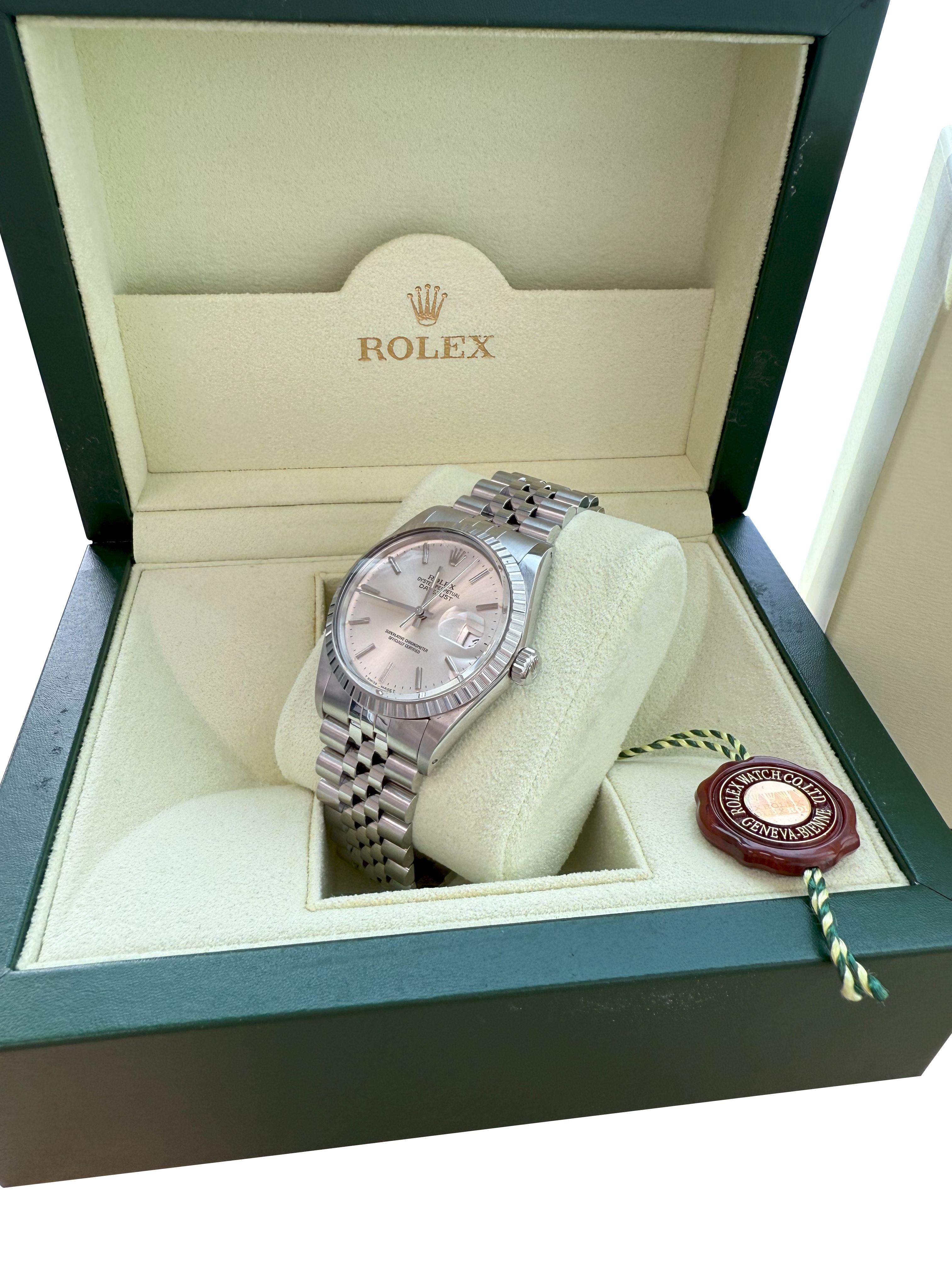 Rolex Datejust 36mm Silber Zifferblatt Vintage Stahl Motor gedreht Lünette Uhr 16030 im Angebot 4
