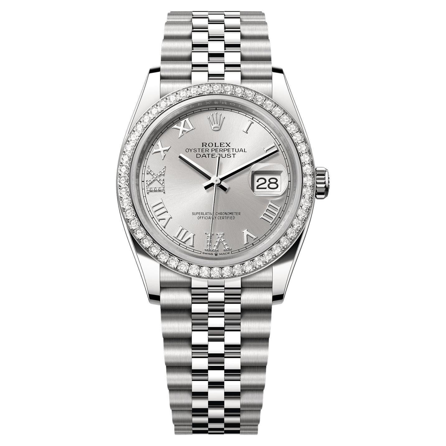 Rolex Datejust 36mm Silber Diamant-Zifferblatt Lünette Stahl Gold Jubilee Uhr 126284RBR