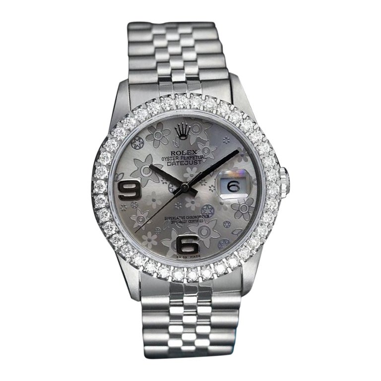Rolex Datejust 36mm Silber geblümtes Zifferblatt Diamant-Lünette Edelstahl Jubiläum