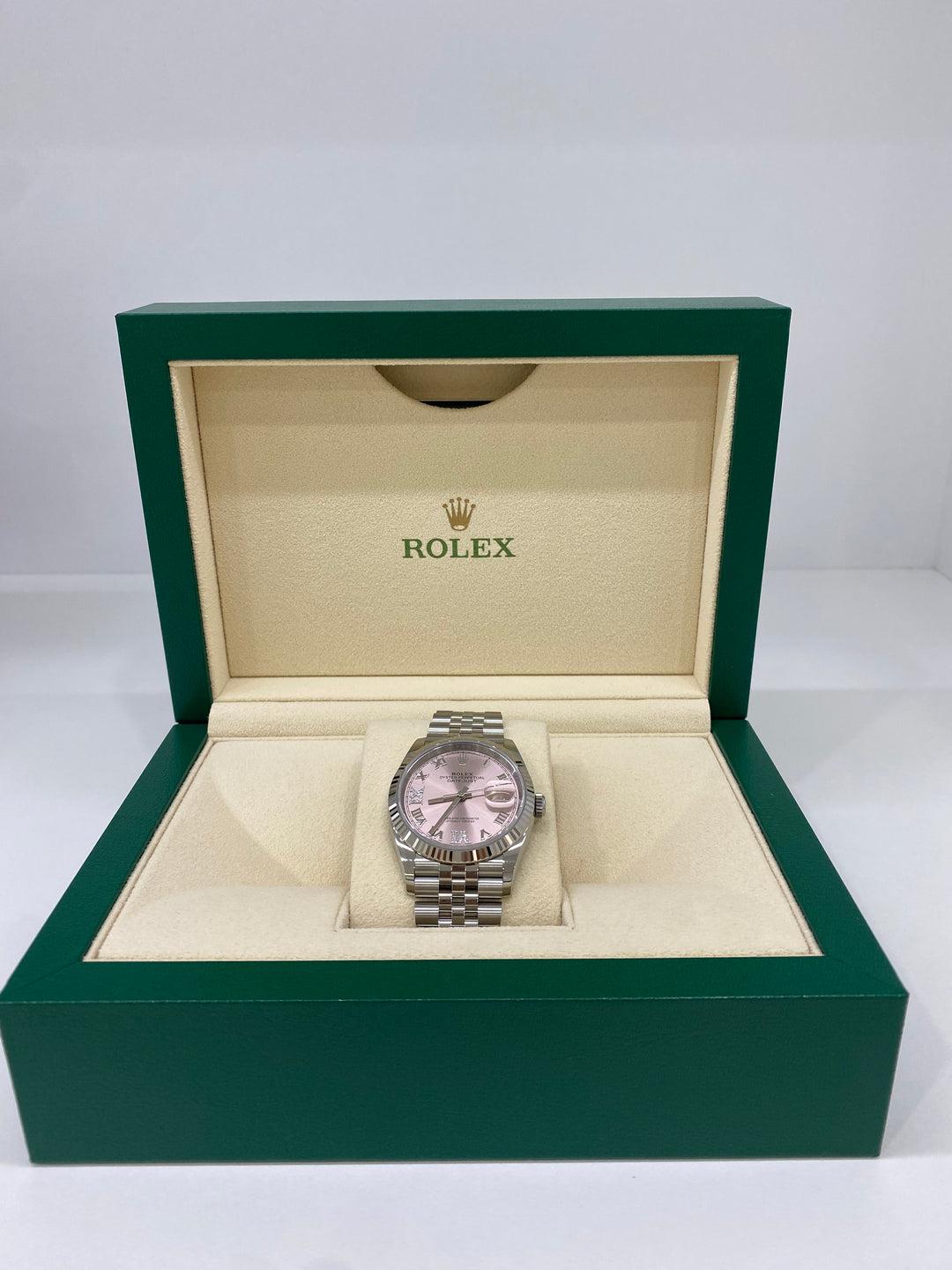 Rolex Datejust 36mm Silver Pink Face In Excellent Condition For Sale In Double Bay, AU