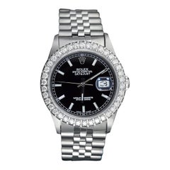 Rolex Datejust 36mm SS Diamant-Lünette Schwarzes Stick-Zifferblatt Jubiläumsarmband 16014