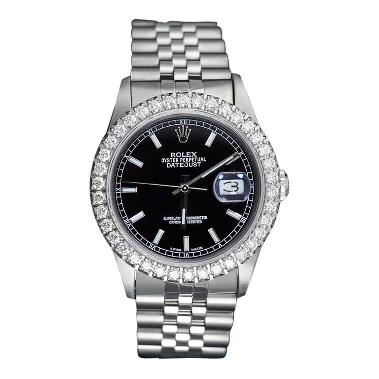 Rolex Datejust 36mm SS Diamant-Lünette Schwarzes Stick-Zifferblatt